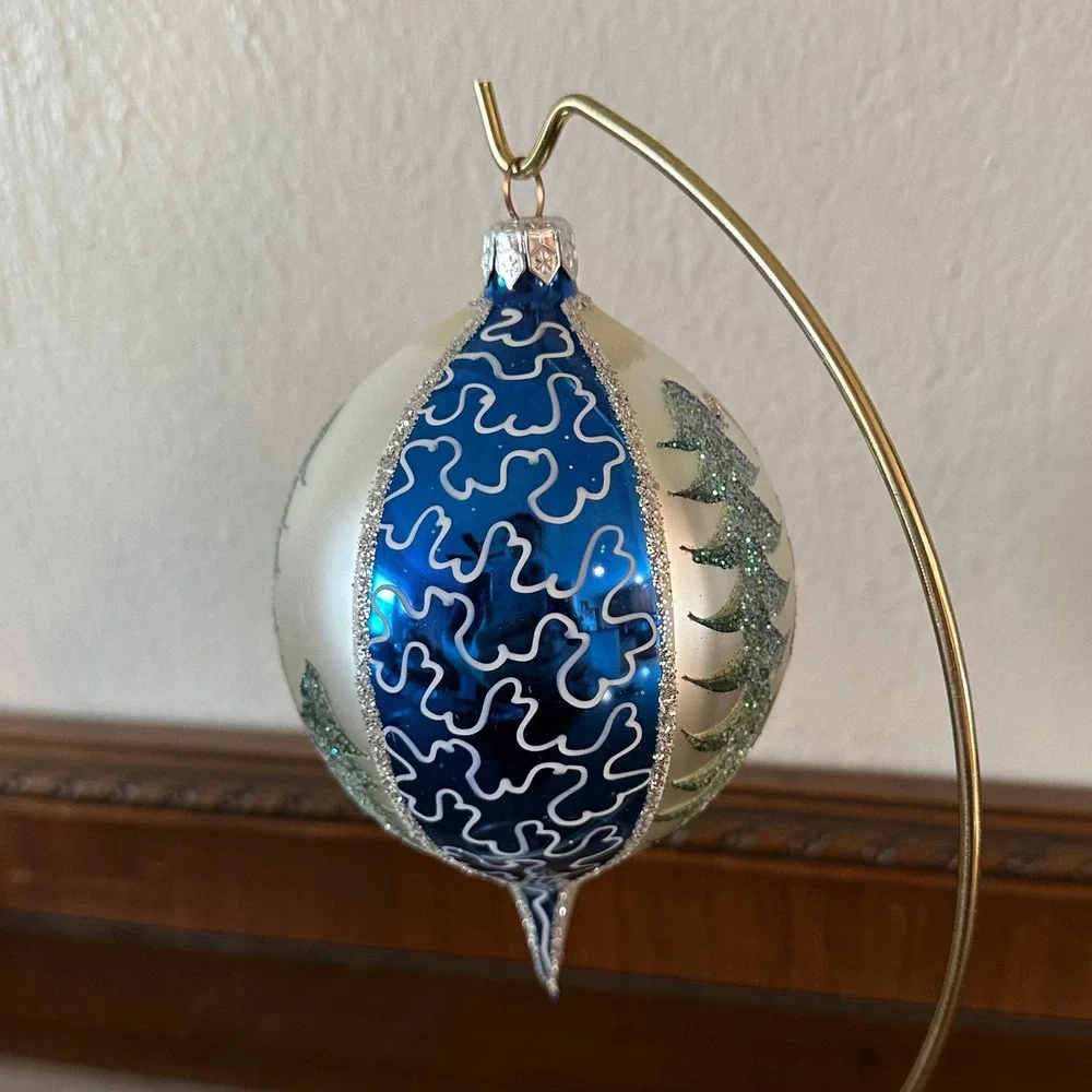 Christopher Radko Jumbo Fantasia Santa Teardrop Glass Christmas Ornament 6''